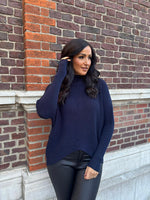 Navy Ribbed Dip Hem Jumper Vicky